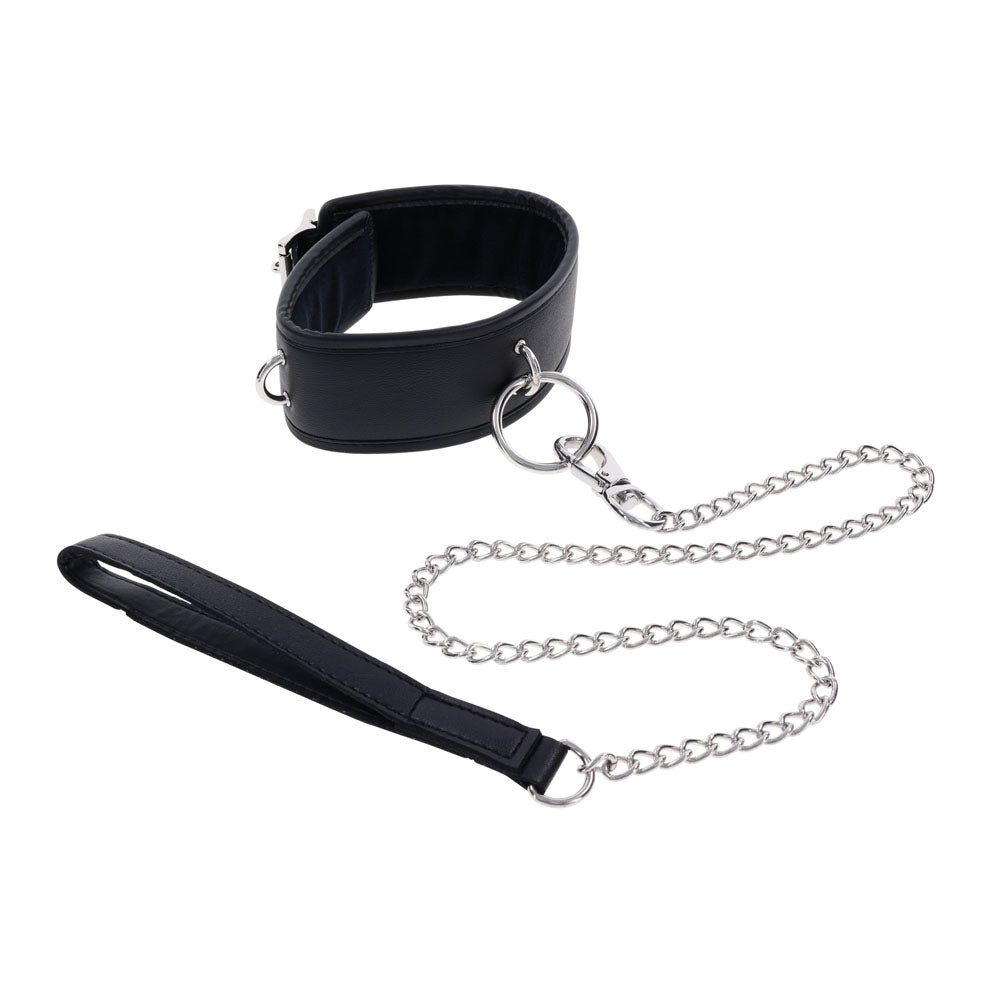 Edge Collar & Leash Black Neck Restraint With Heavy Duty Metal Leash