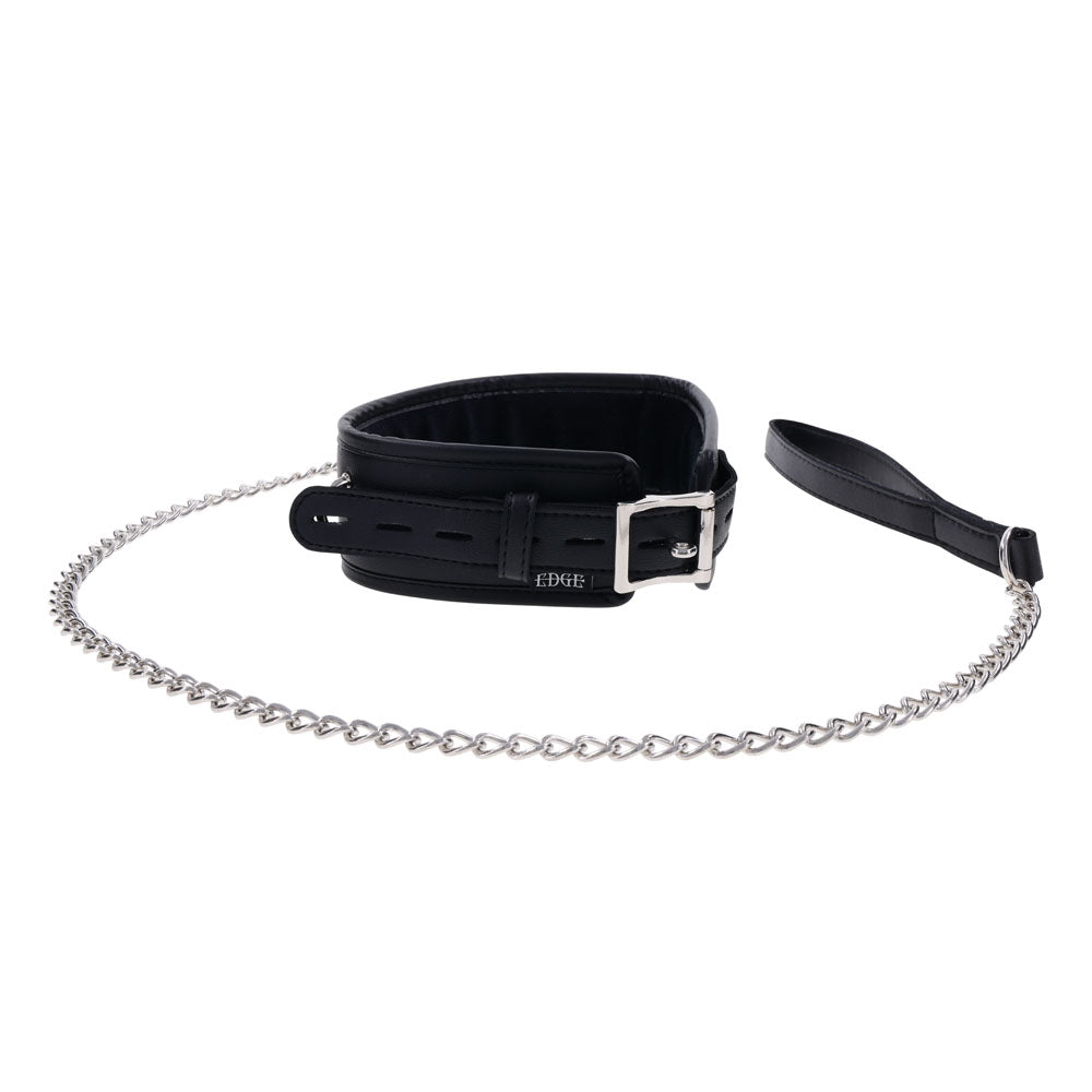 Edge Collar & Leash Black Neck Restraint With Heavy Duty Metal Leash