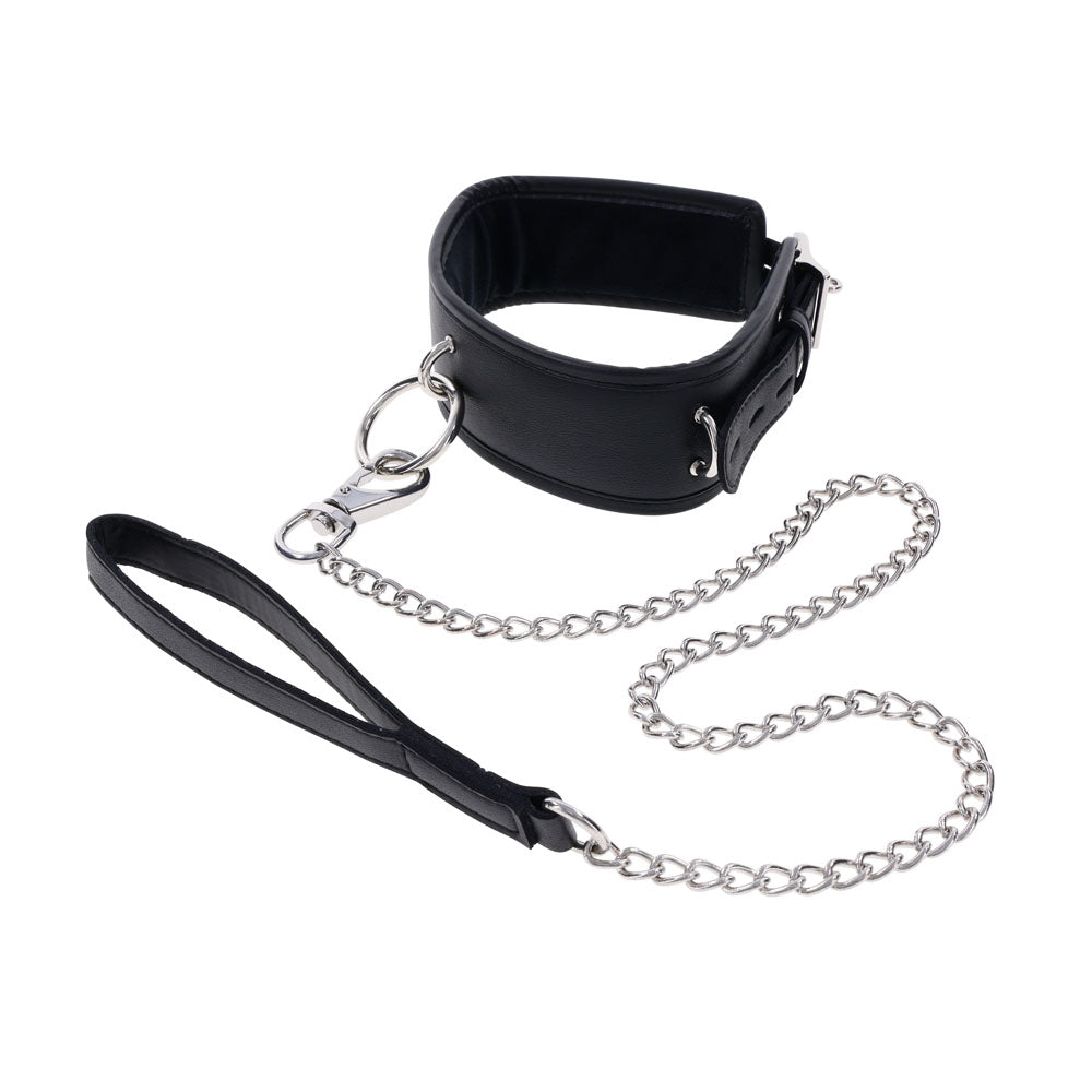 Edge Collar & Leash Black Neck Restraint With Heavy Duty Metal Leash
