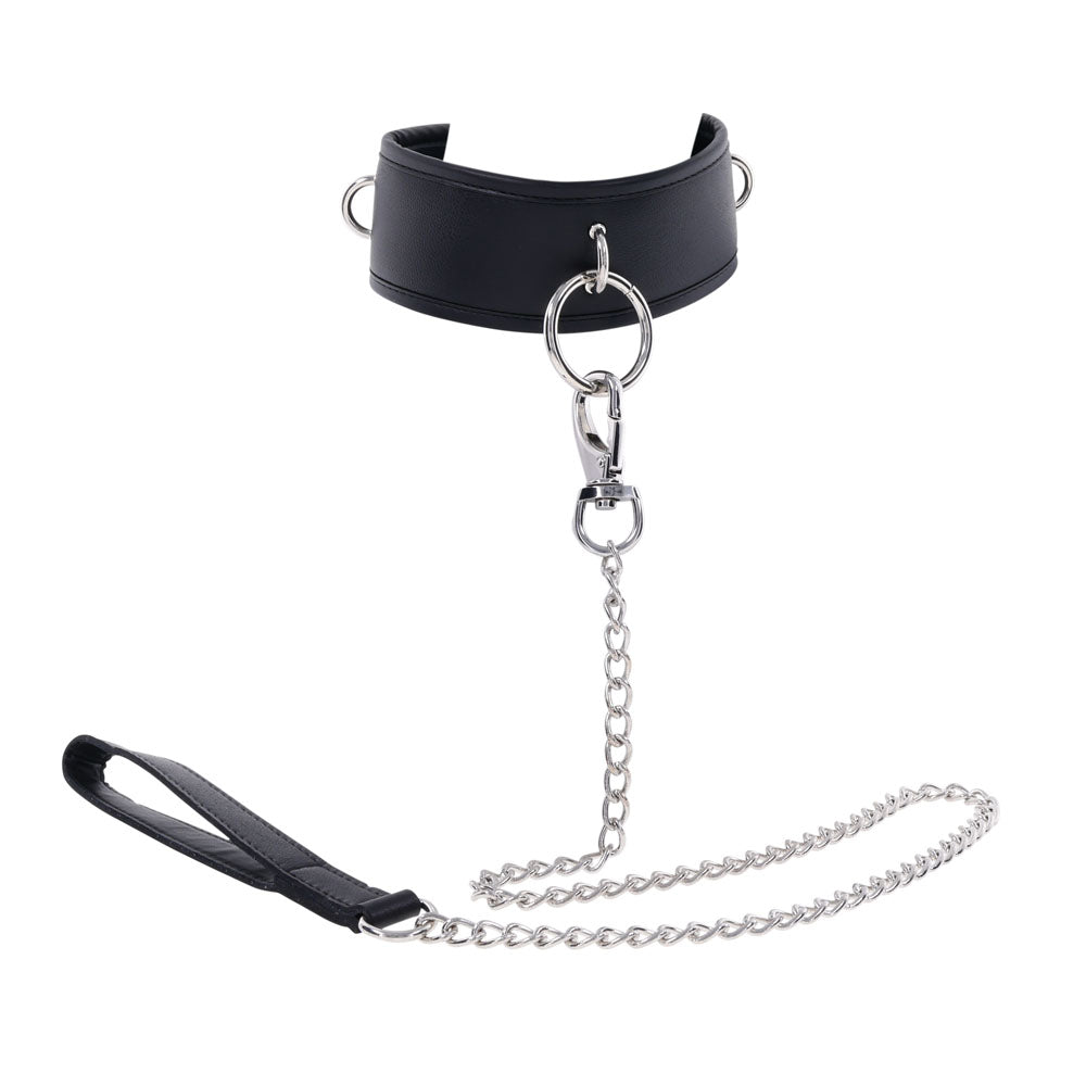 Edge Collar & Leash Black Neck Restraint With Heavy Duty Metal Leash