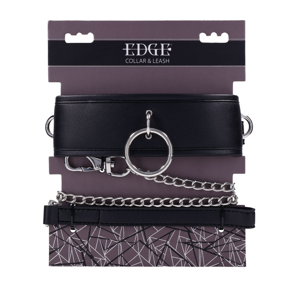Edge Collar & Leash Black Neck Restraint With Heavy Duty Metal Leash