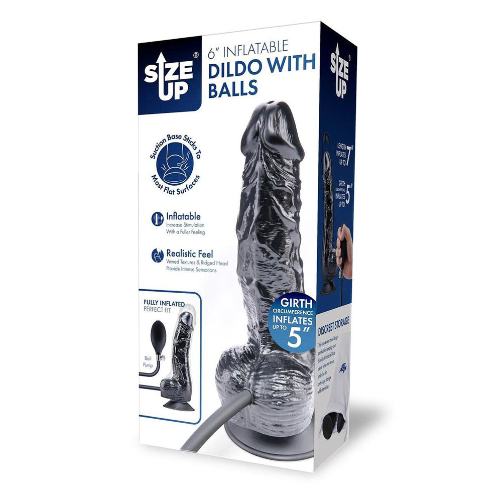 Size Up 6 Inch Inflatable Dildo With Balls Black 17.8 Cm Inflatable Dong