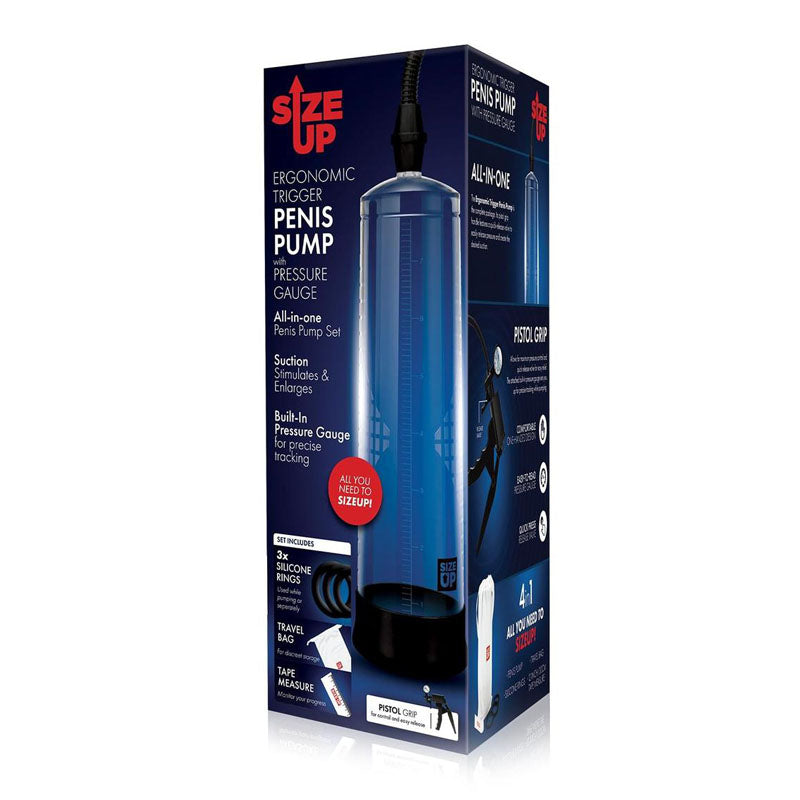 Size Up Ergonomic Trigger Penis Pump With Pressure Gauge Clear Penis Pump
