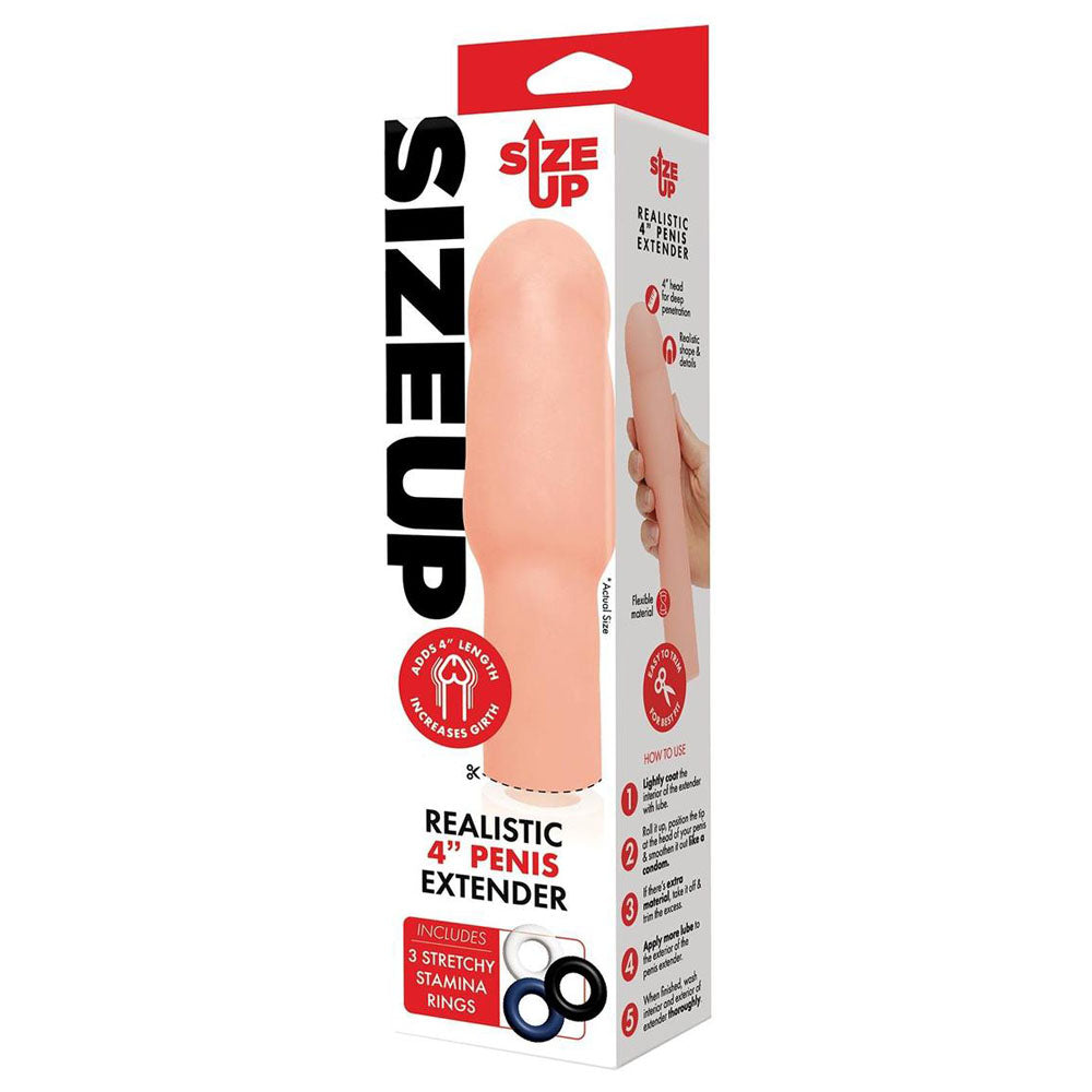Size Up Realistic 4 Inch Penis Extender Flesh 10.1 Cm (4'') Penis Extension Sleeve