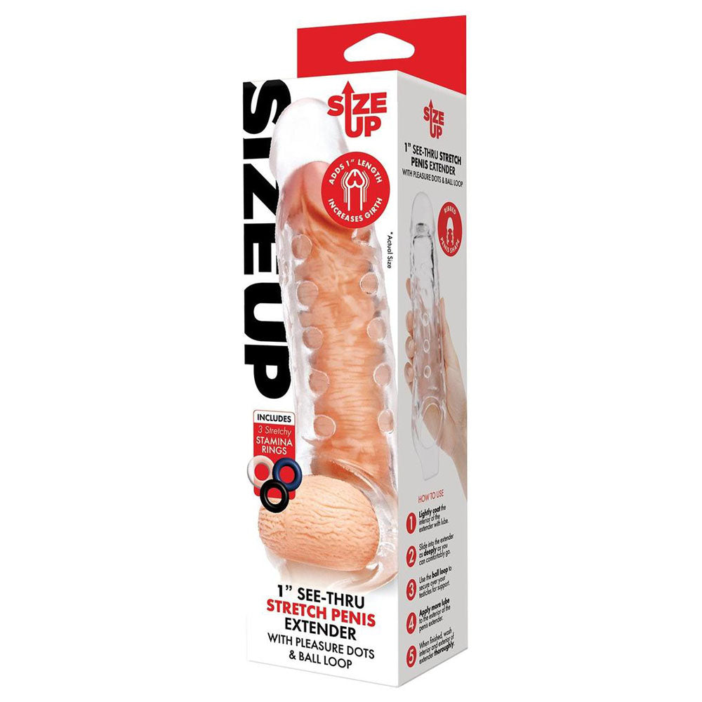 Size Up 1 Inch See Thru Stretch Penis Extender Clear 2.5 Cm (1'') Penis Extension Sleeve