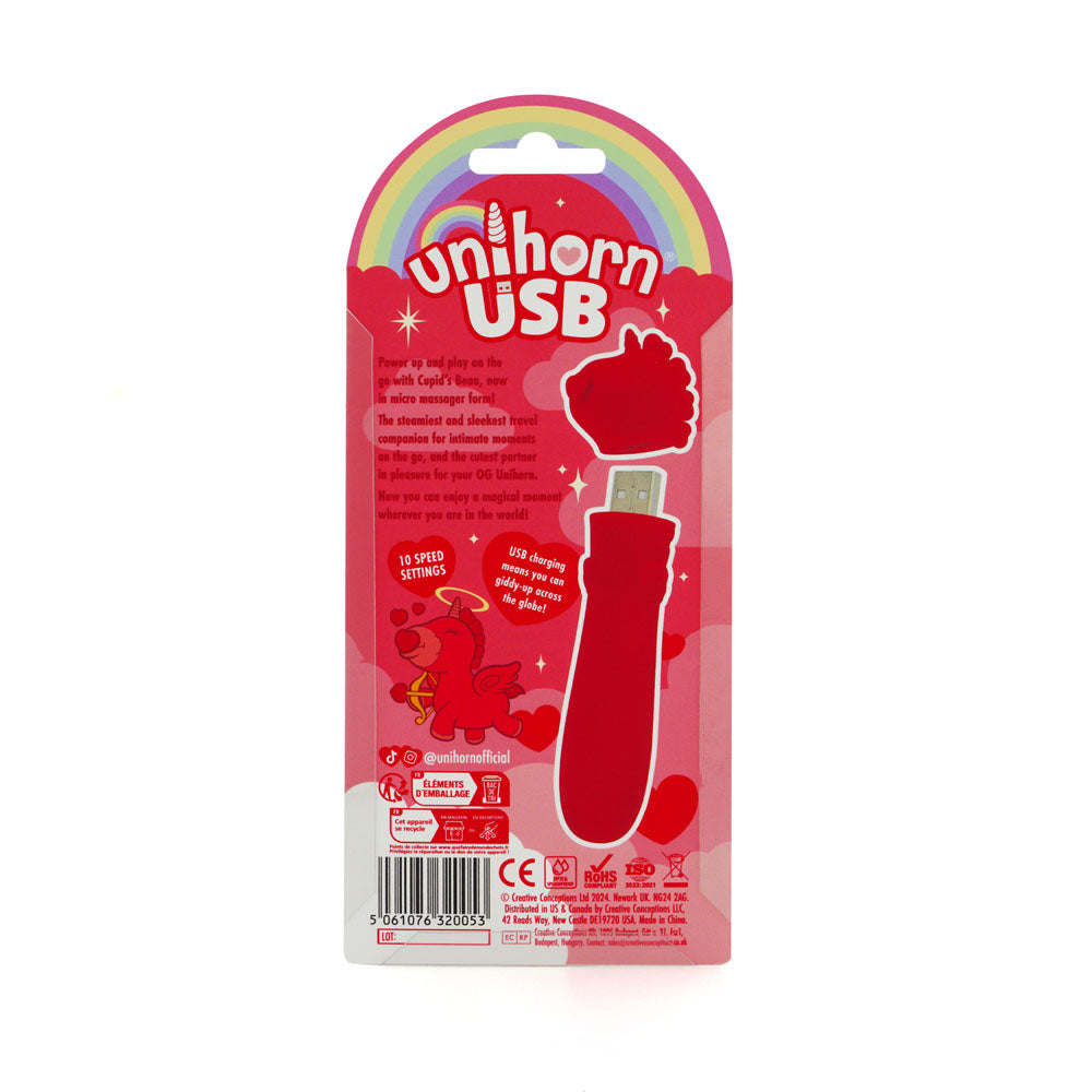 Unihorn Usb Bullet Cupid's Beau Red Usb Rechargeable Vibrating Bullet