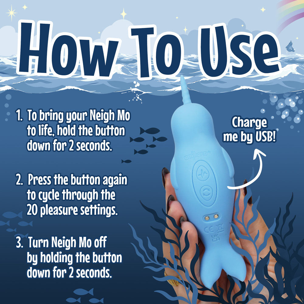 Unihorn Of The Sea Neigh Mo The Narwhal Blue Usb Rechargeable Dual Motor Stimulator