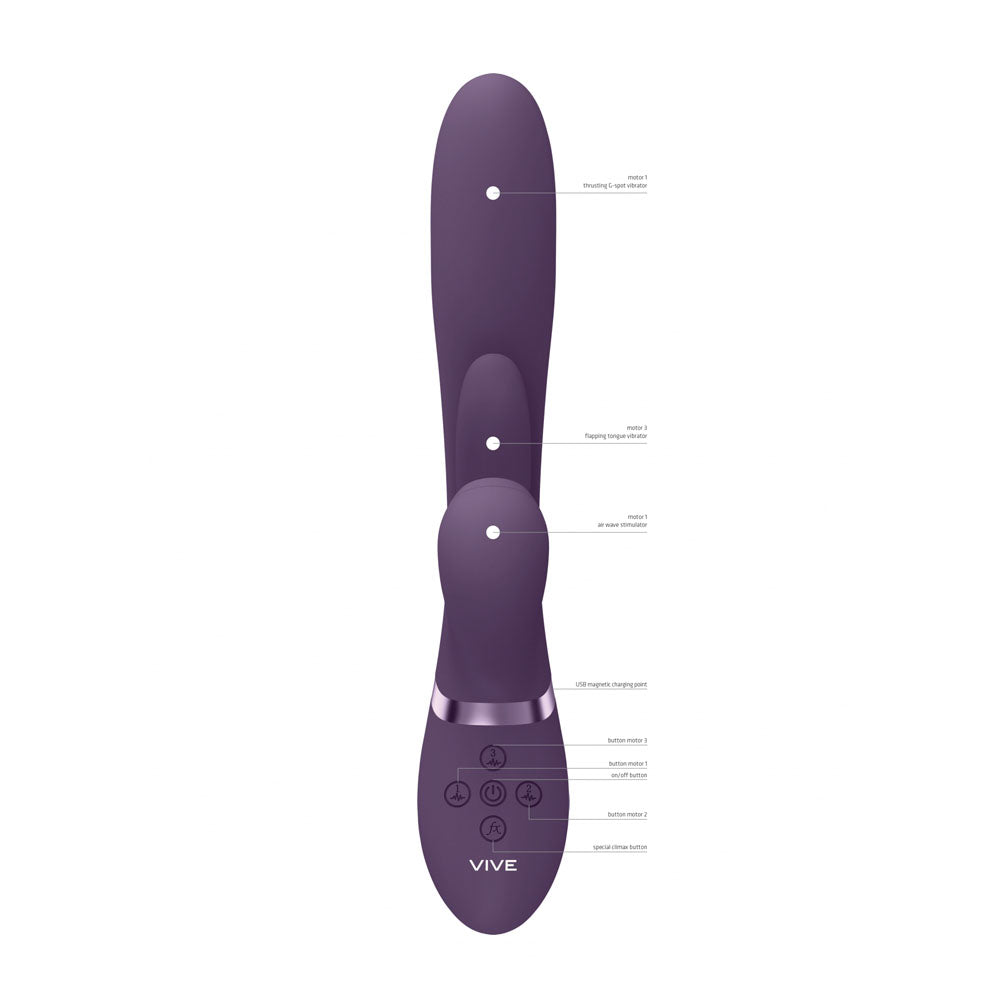 Vive Ena Purple Purple 25 Cm Usb Rechargeable Thrusting Vibrator With Air Wave Stimulator