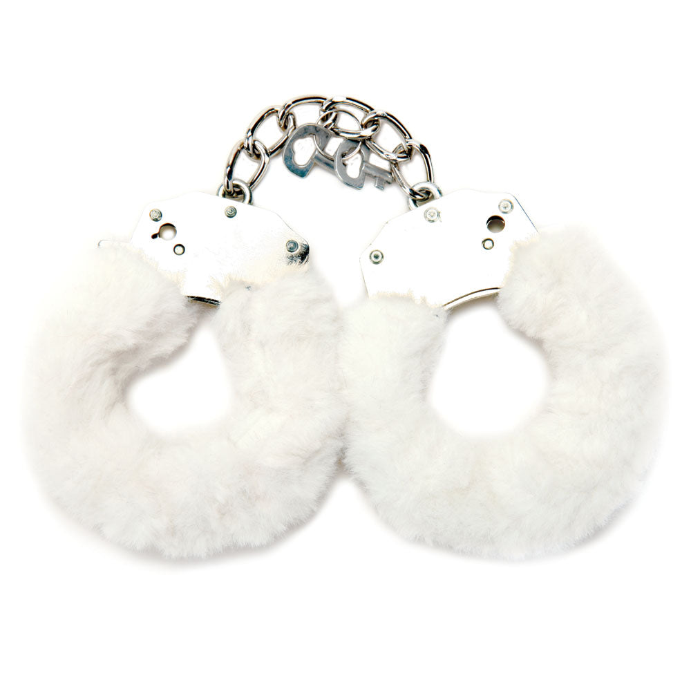 Whip Smart Classic Furry Cuffs White White Furry Restraints With Bonus Eye Mask
