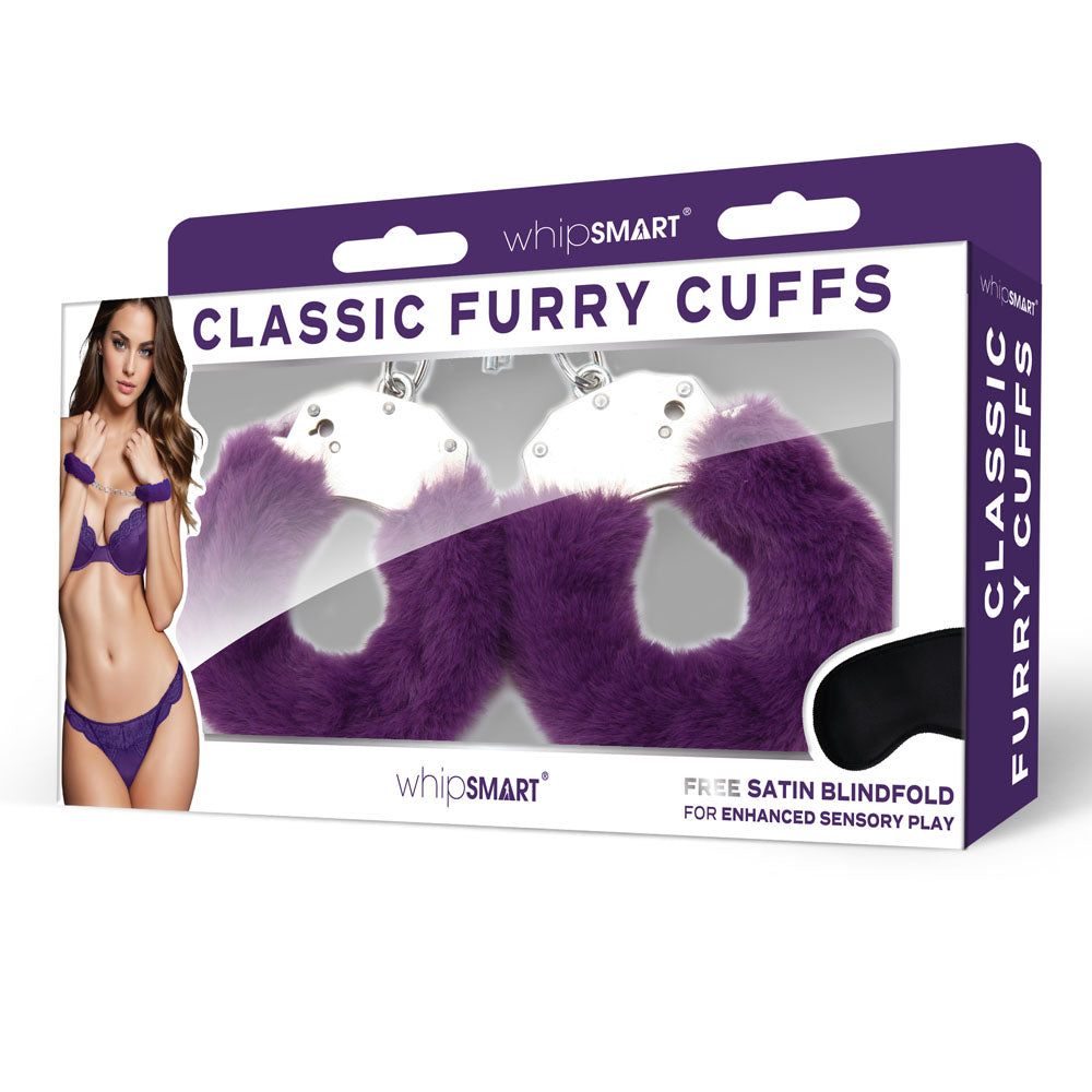 Whip Smart Classic Furry Cuffs Purple Purple Furry Restraints With Bonus Eye Mask