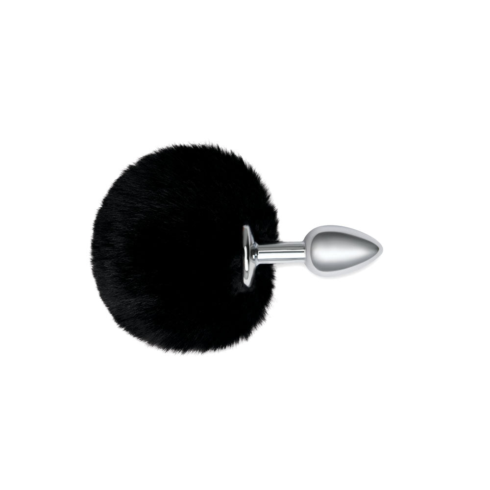 Whip Smart Furry Tales Black Bunny Tail Metal 6.3 Cm Butt Plug With Black Bunny Tail