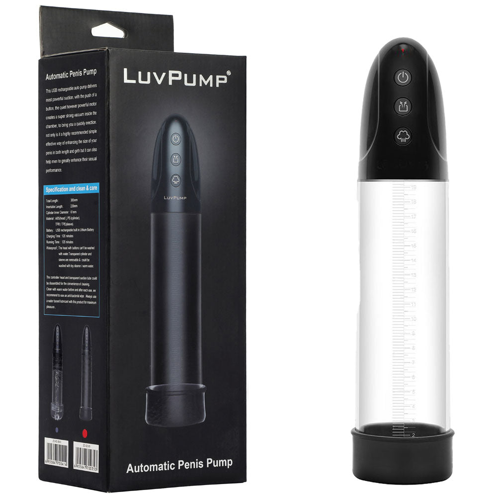Luv Pump Automatic Penis Pump Clear Usb Rechargeable Automatic Penis Pump