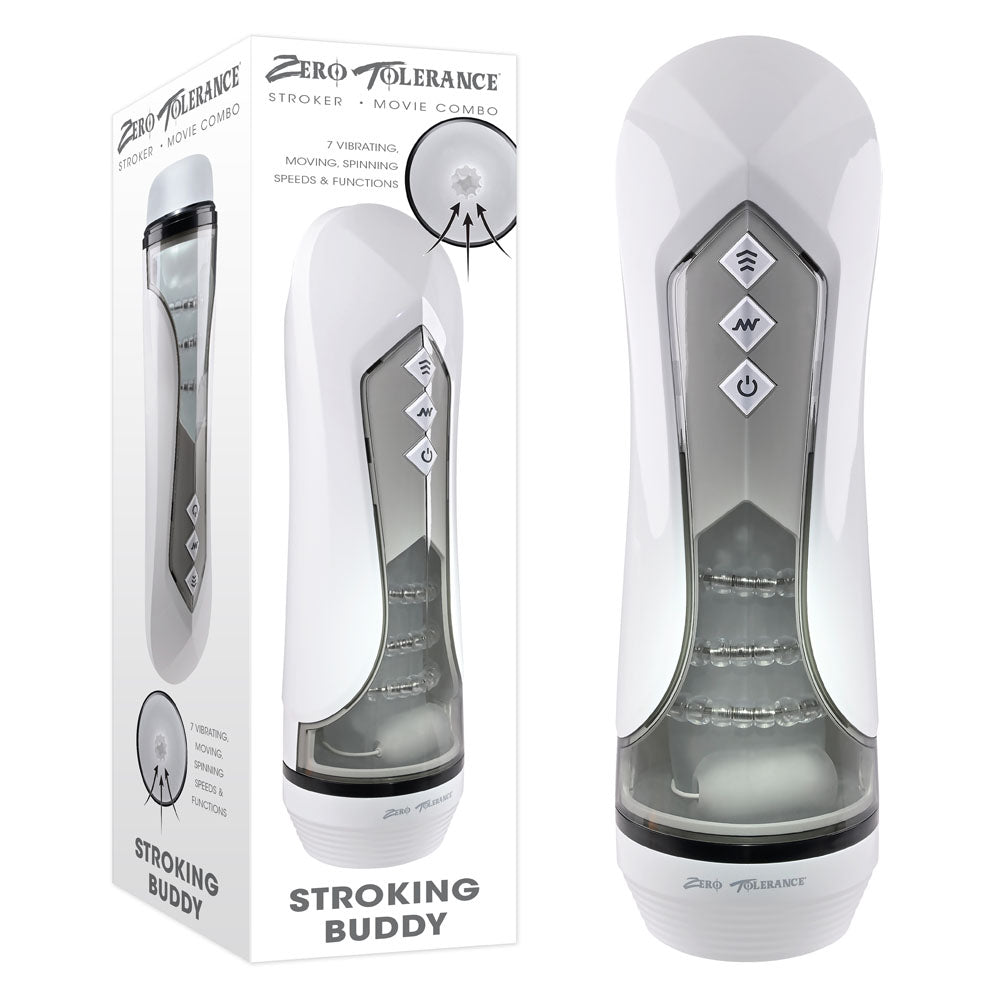 Zero Tolerance Stroking Buddy White Usb Rechargeable Vibrating & Thrusting Stroker