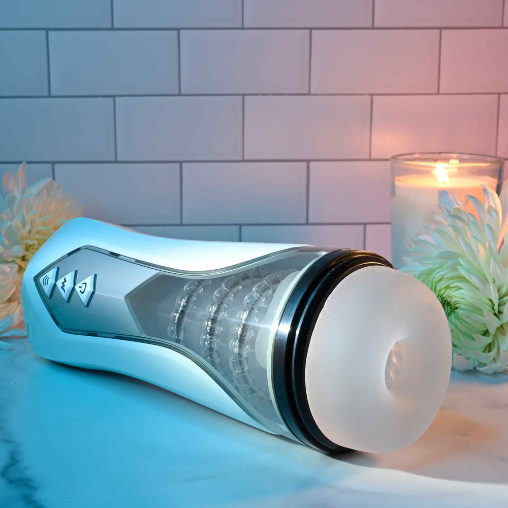Zero Tolerance Stroking Buddy White Usb Rechargeable Vibrating & Thrusting Stroker