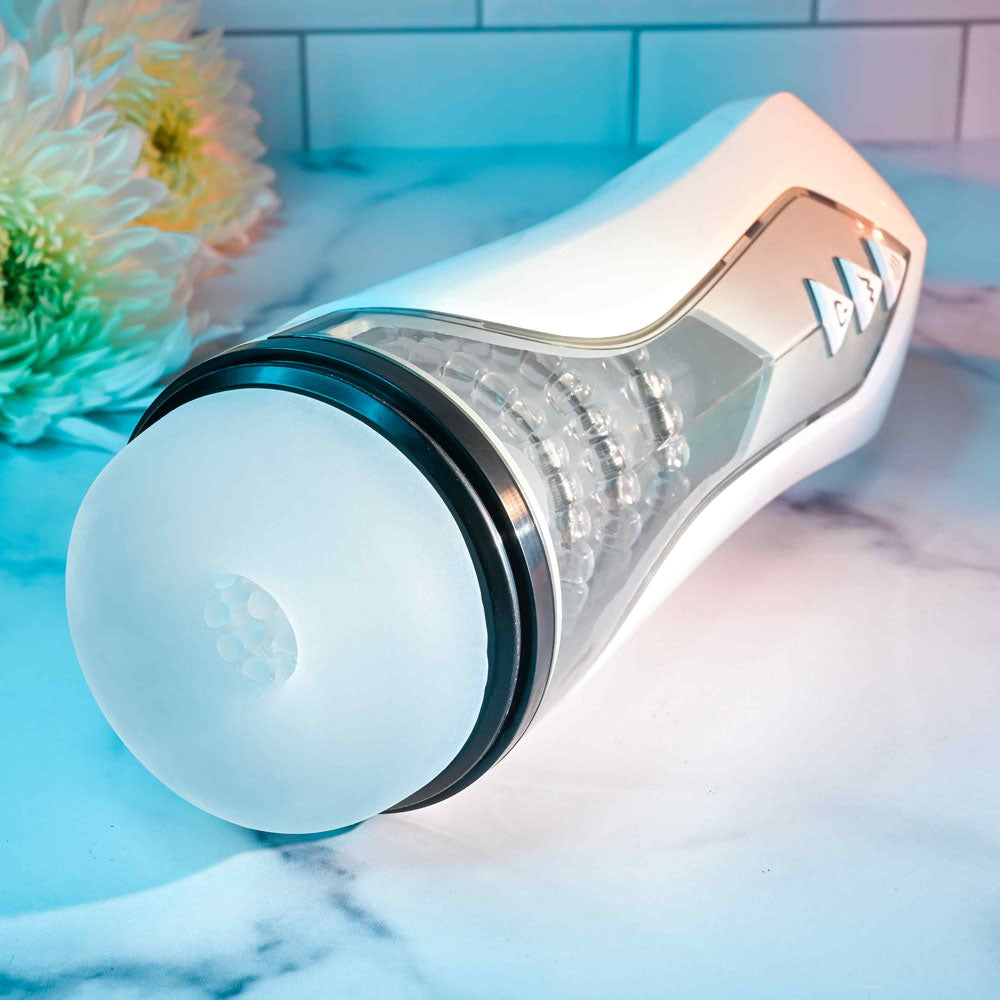Zero Tolerance Stroking Buddy White Usb Rechargeable Vibrating & Thrusting Stroker