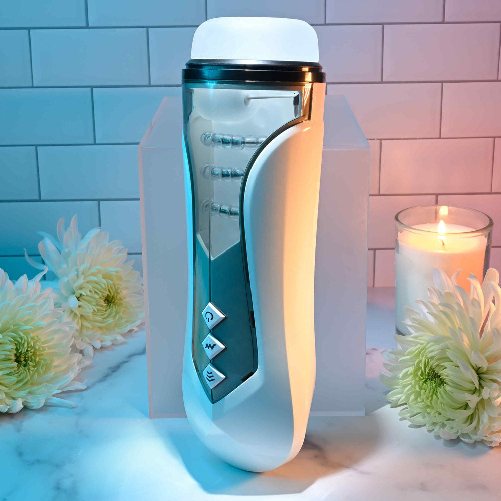 Zero Tolerance Stroking Buddy White Usb Rechargeable Vibrating & Thrusting Stroker