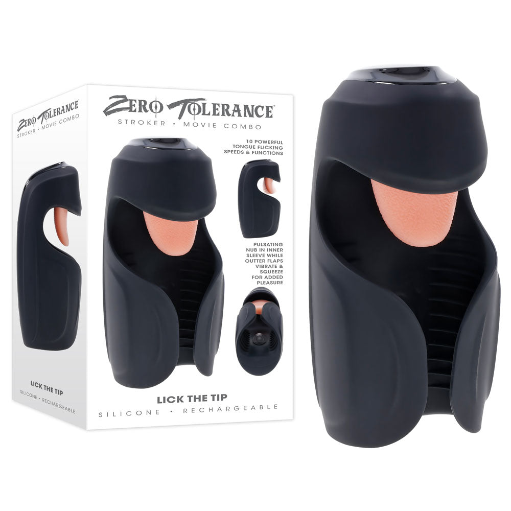 Zero Tolerance Lick The Tip Black Usb Rechargeable Vibrating & Flicking Masturbator