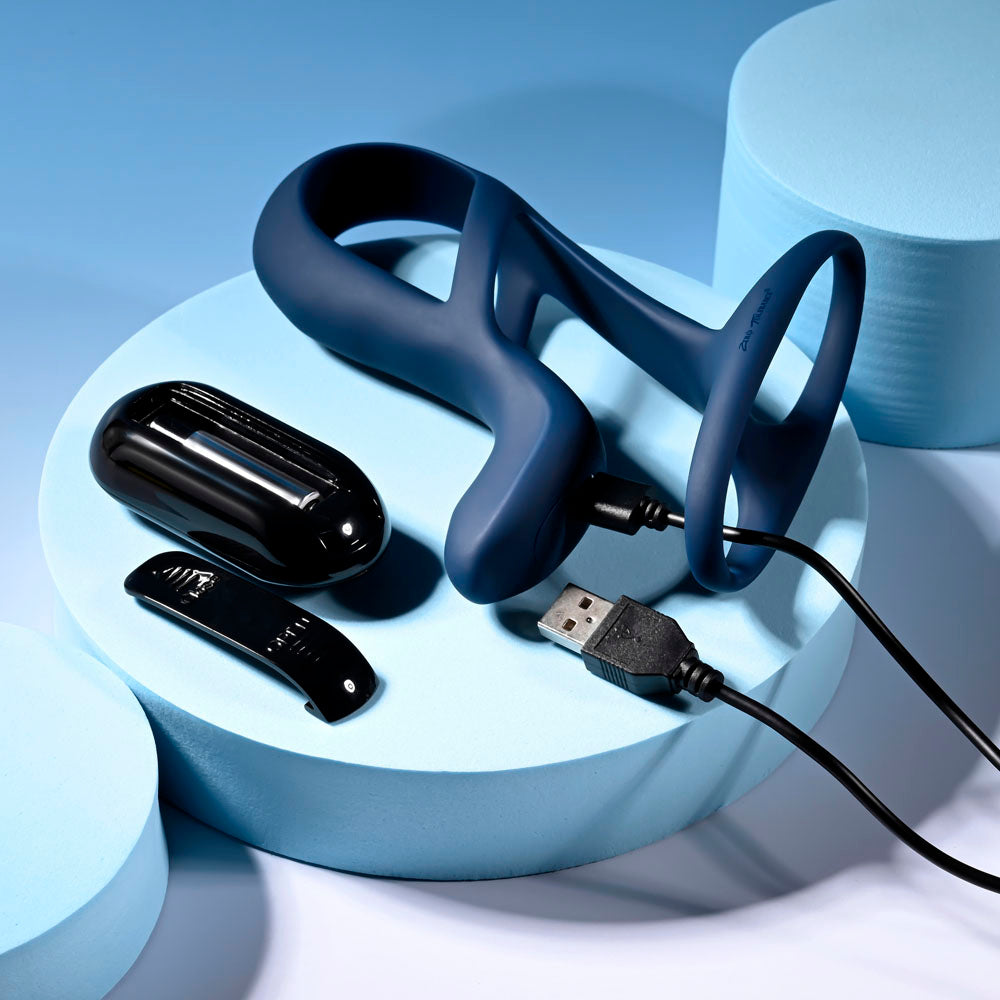 Zero Tolerance Big Time Navy Blue Usb Rechargeable Vibrating Penis Sleeve With Wireless Remote