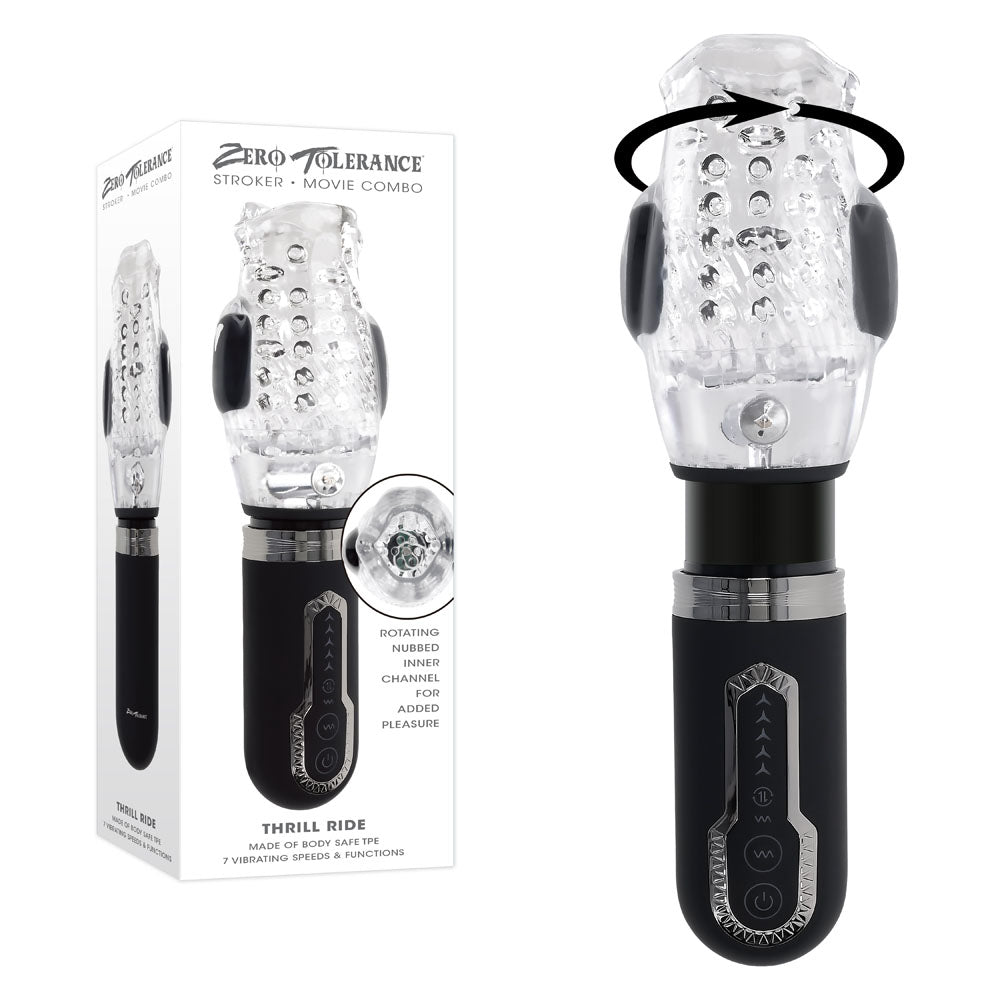 Zero Tolerance Thrill Ride Clear Usb Rechargeable Thrusting, Rotating & Vibrating Stroker