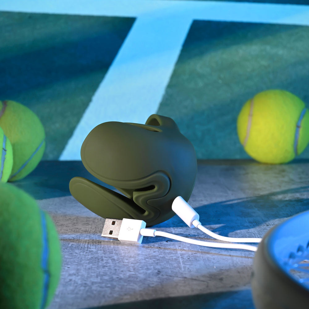 Zero Tolerance Nutty Buddy Olive Green Usb Rechargeable Vibrating Cock & Balls Ring
