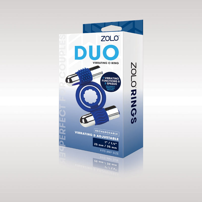 Zolo Rechargeable Duo Vibrating C Ring Blue Usb Rechargeable Dual Vibrating Cock Ring
