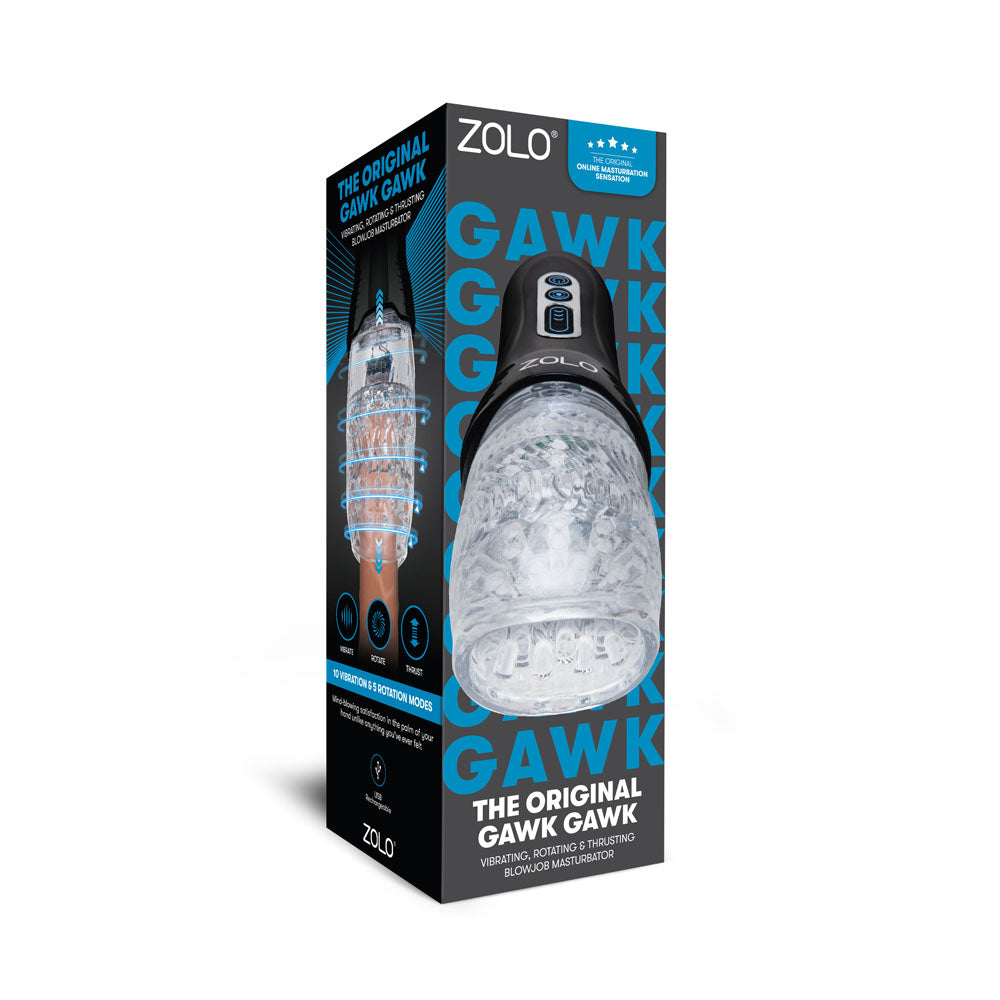 Zolo The Original Gawk Gawk Clear Usb Rechargeable Vibrating, Rotating & Thrusting Masturbator