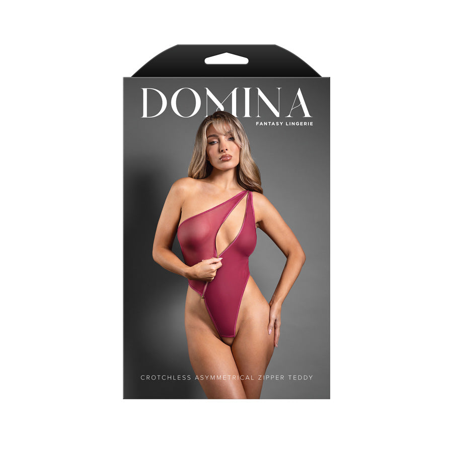 Domina Crotchless Asymmetrical Zipper Teddy S/M Berry Red S/M Size
