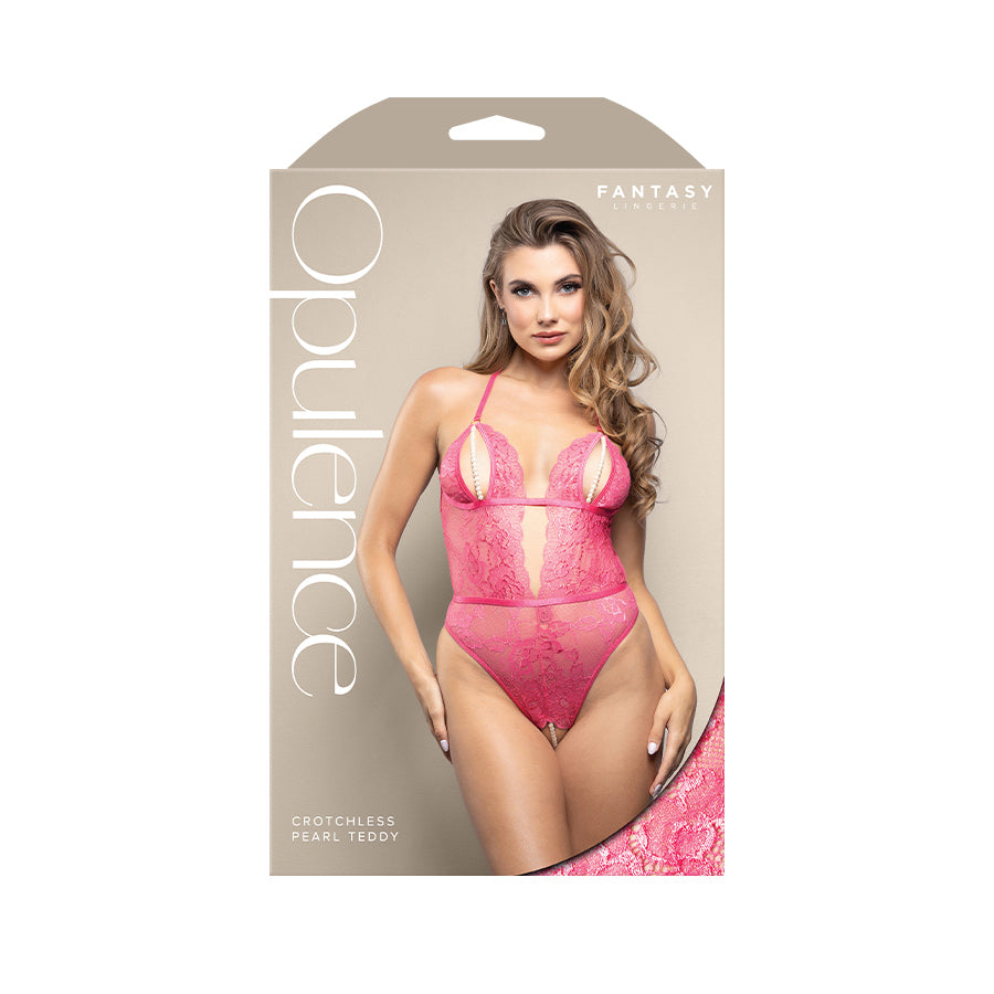 Opulence Crotchless Pearl Teddy Sm Pink S/M Size