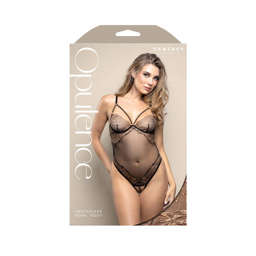 Opulence Crotchless Pearl Teddy Ml Black M/L Size