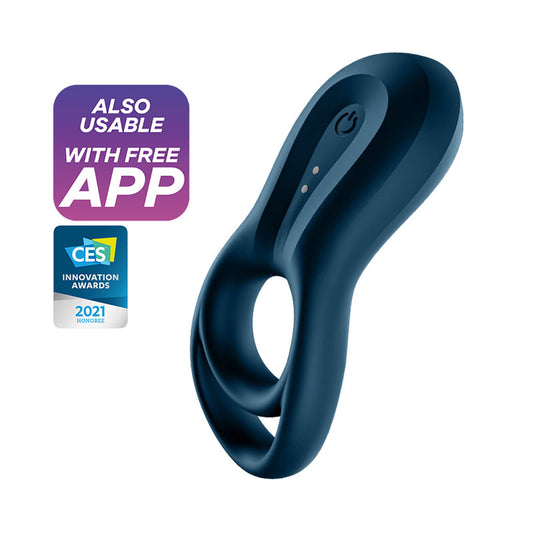 Satisfyer Epic Duo Navy Blue Usb Rechargeable Cock & Balls Ring With App Control