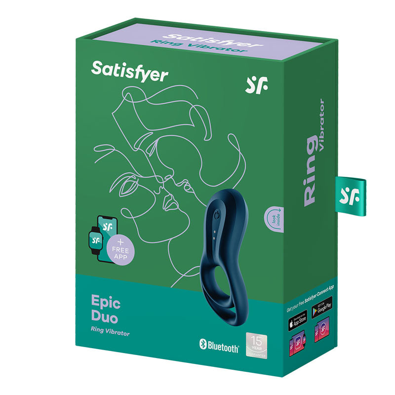 Satisfyer Epic Duo Navy Blue Usb Rechargeable Cock & Balls Ring With App Control