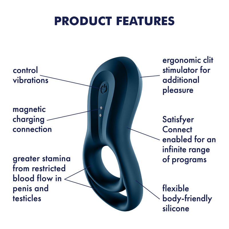 Satisfyer Epic Duo Navy Blue Usb Rechargeable Cock & Balls Ring With App Control