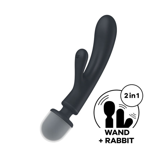 Satisfyer Triple Lover Grey Usb Rechargeable Rabbit Vibrator And Massage Wand