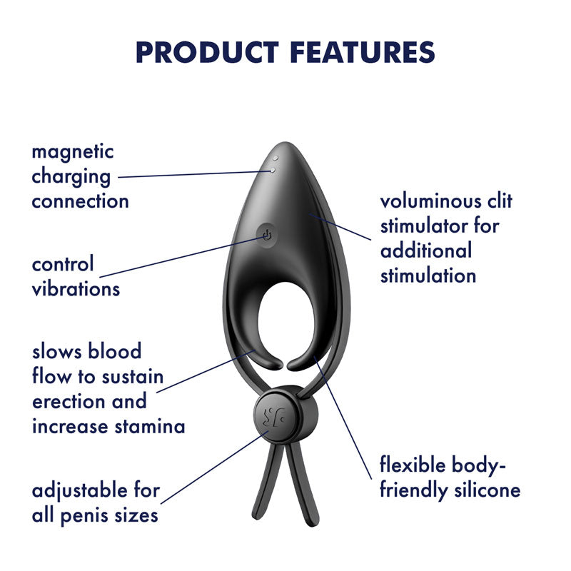 Satisfyer Sniper Black Black Vibrating Adjustable Lasso Cock Ring