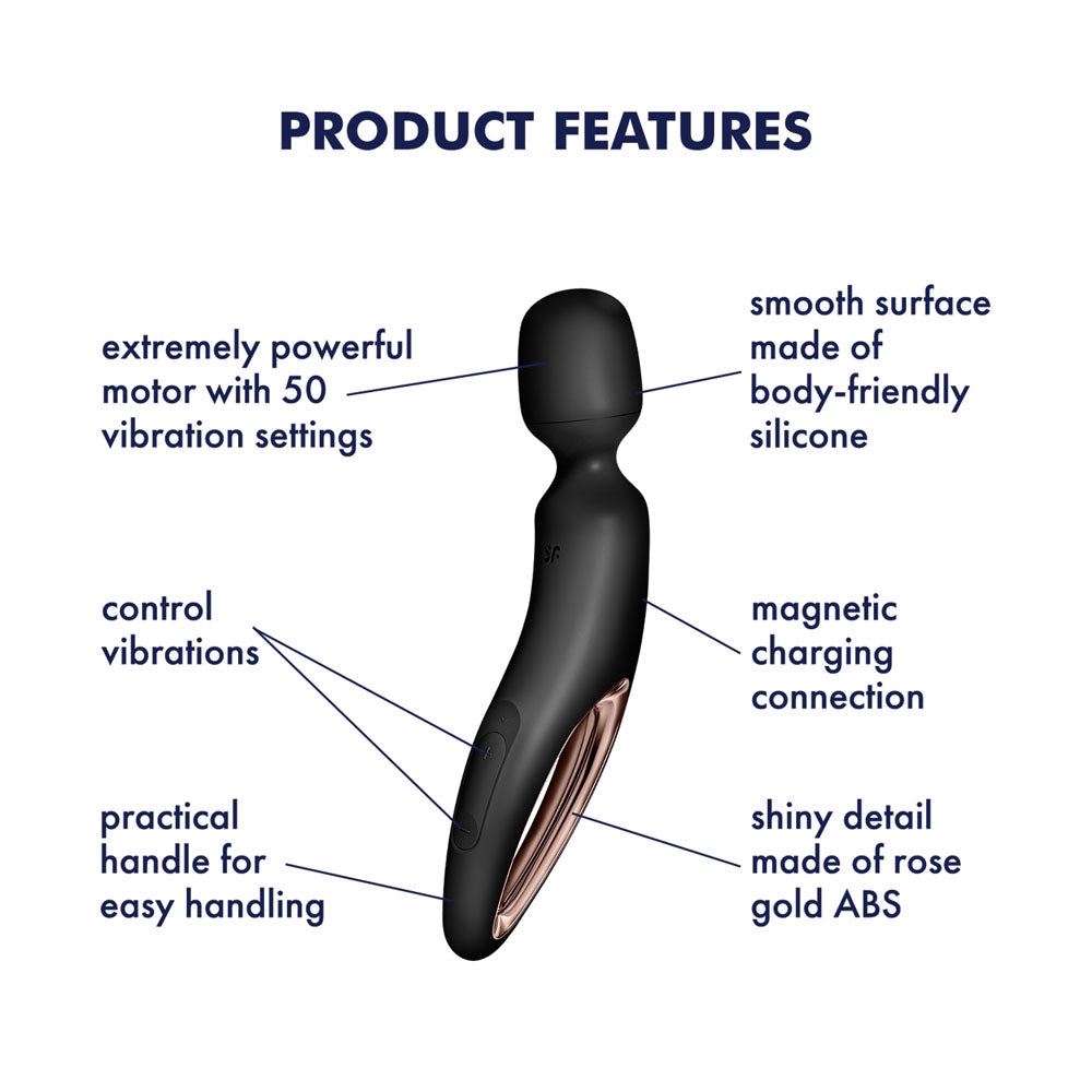 Satisfyer Wand Erland Black Black/Rose Gold Usb Rechargeable Massage Wand