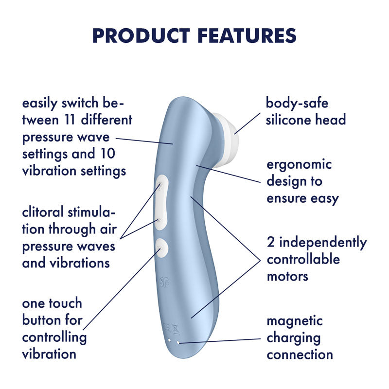 Satisfyer Pro 2+ Blue Touch Free Usb Rechargeable Clitoral Stimulator With Vibration