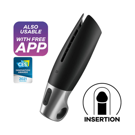 Satisfyer Power Masturbator Black Usb Rechargeable Vibrating Masturbator With App Control