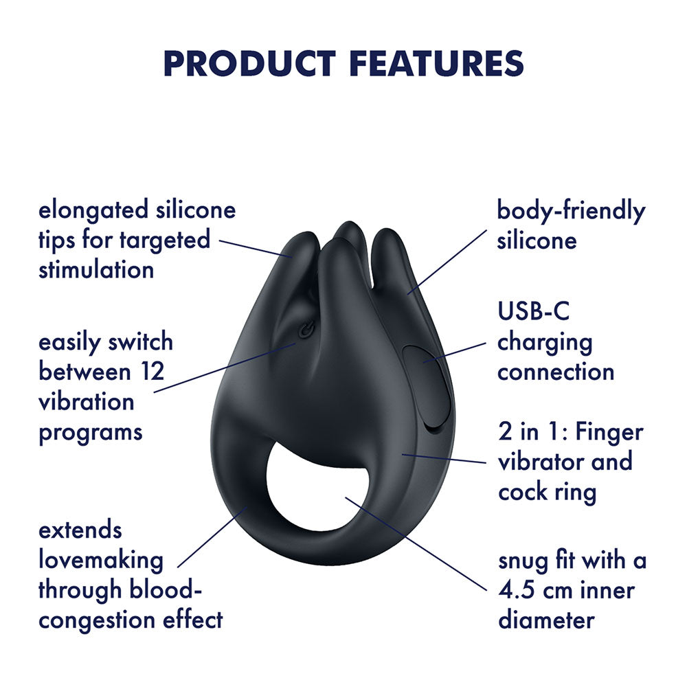 Satisfyer Perfect Pair 1 Black Usb C Rechargeable Vibrating Couples Ring