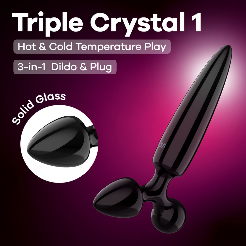 Satisfyer Triple Crystal 1 Black Black Glass 3 In 1 Butt Plug