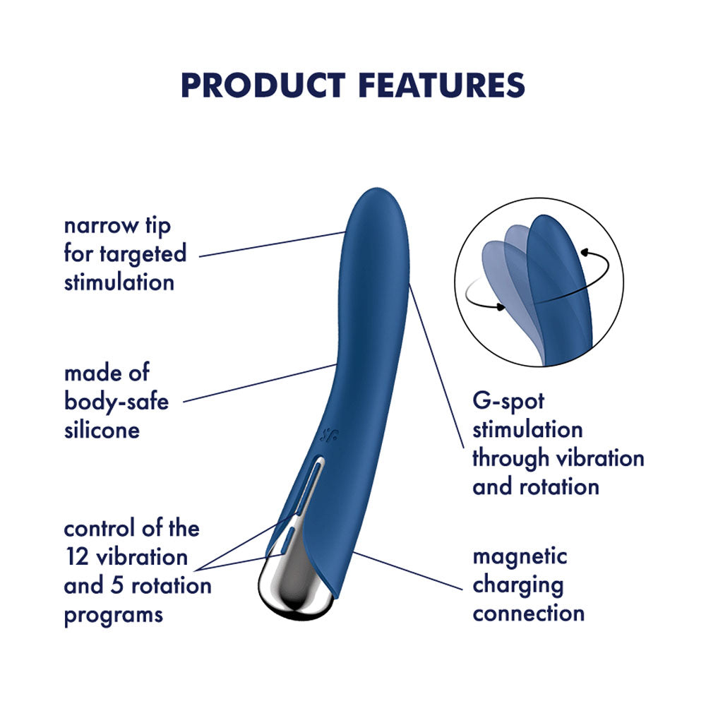 Satisfyer Spinning Vibe 1 Blue Blue 17.8 Cm Usb Rechargeable Rotating Vibrator