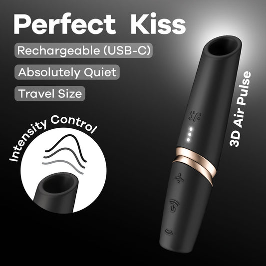 Satisfyer Perfect Kiss Black Usb Rechargeable Air Pulse Stimulator