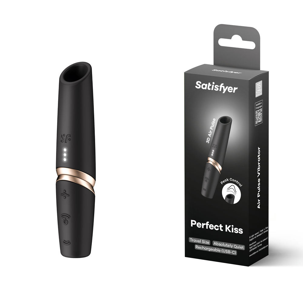 Satisfyer Perfect Kiss Black Usb Rechargeable Air Pulse Stimulator