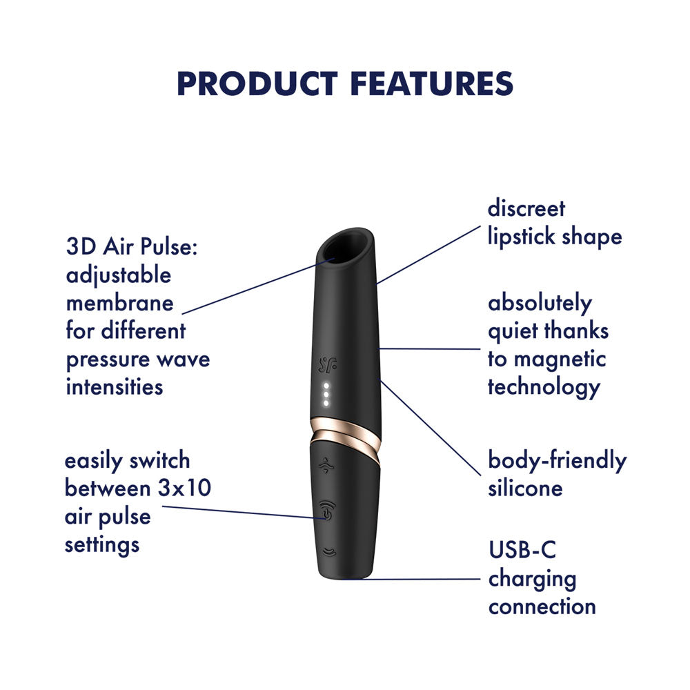 Satisfyer Perfect Kiss Black Usb Rechargeable Air Pulse Stimulator