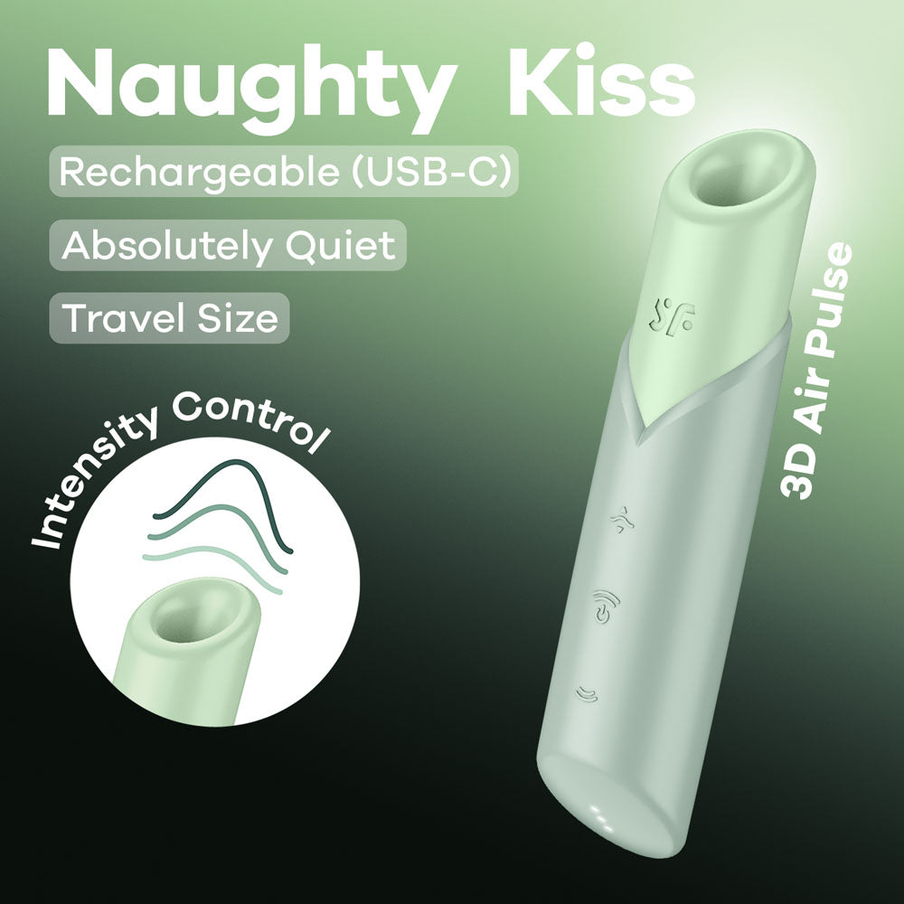 Satisfyer Naughty Kiss Mint Green Usb Rechargeable Air Pulse Stimulator