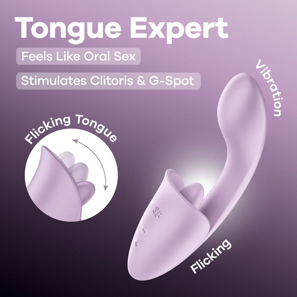 Satisfyer Tongue Expert Violet 18 Cm Usb Rechargeable Vibrator With Flicking Clit Stimulator