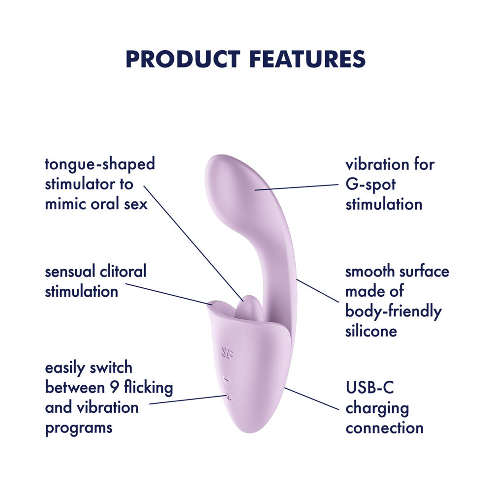 Satisfyer Tongue Expert Violet 18 Cm Usb Rechargeable Vibrator With Flicking Clit Stimulator