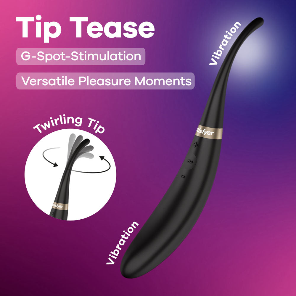 Satisfyer Tip Tease Black Black Usb Rechargeable Vibrator With Twirling Tip
