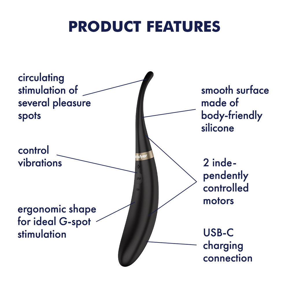 Satisfyer Tip Tease Black Black Usb Rechargeable Vibrator With Twirling Tip