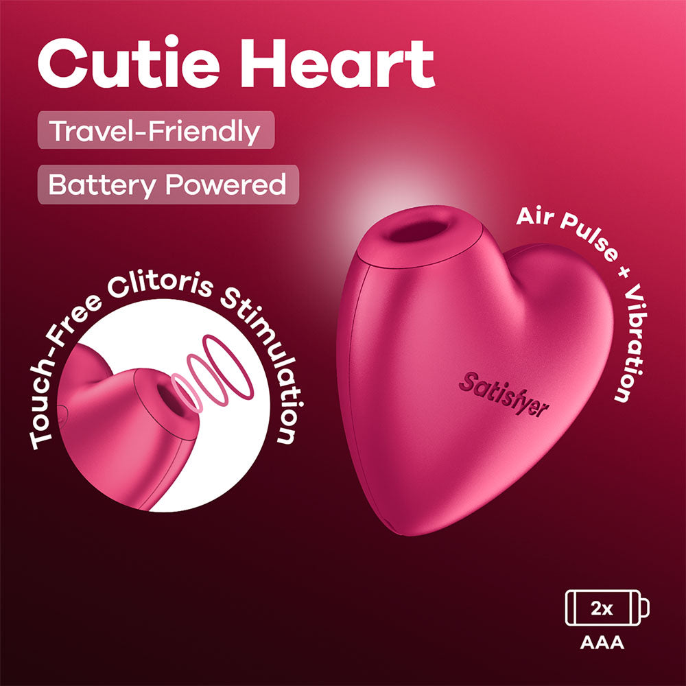 Satisfyer Cutie Heart Battery Operated Pink Air Pulsation Stimulator With Vibration