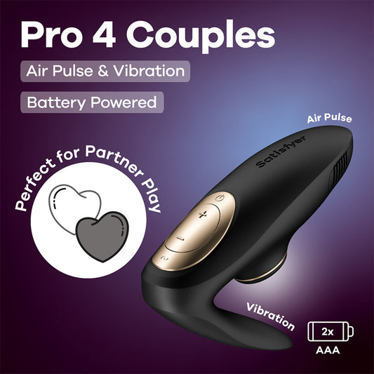 Satisfyer Pro 4 Couples Battery Series Black U Shaped Couples Vibe With Air Pulsation